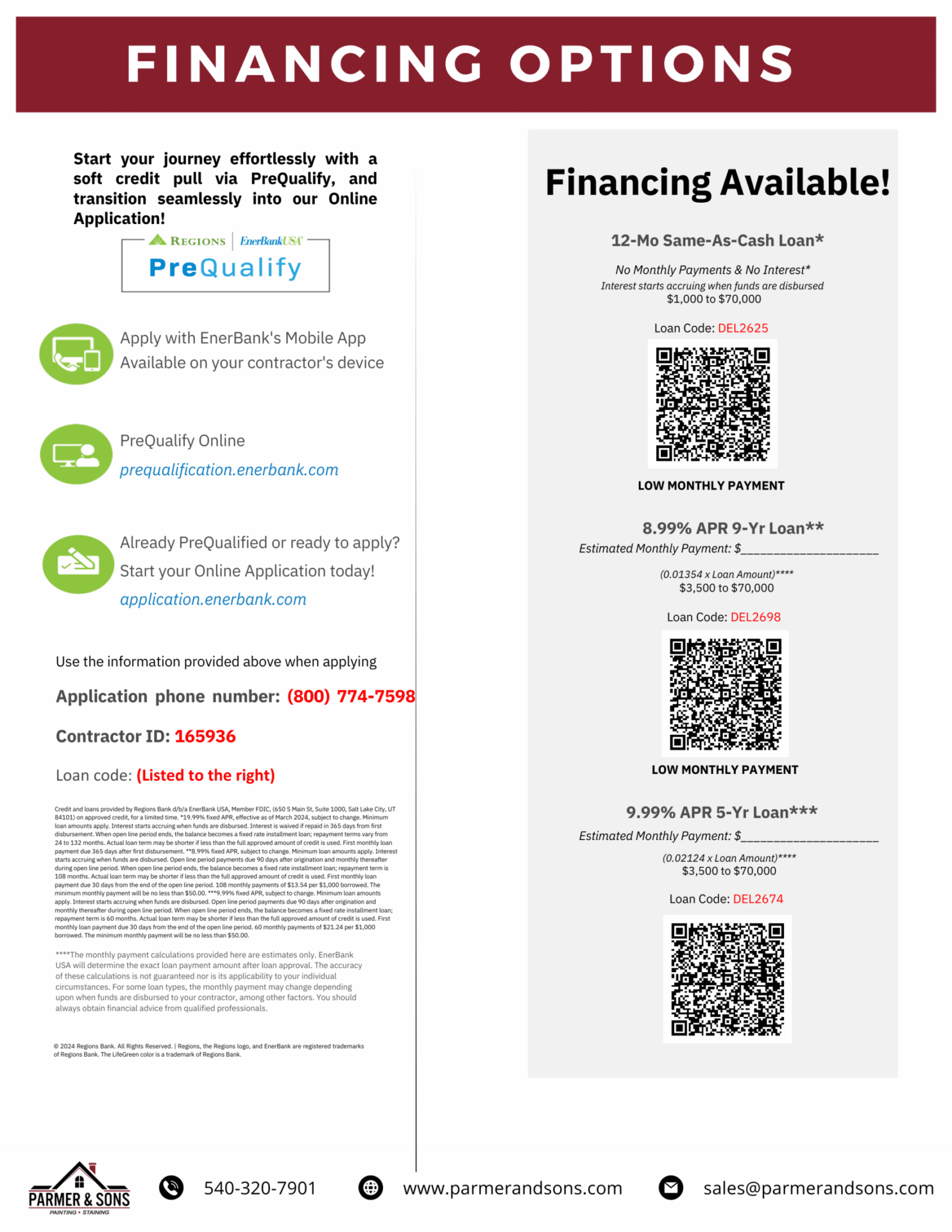 Parmer and Sons Financing Options PreQualify